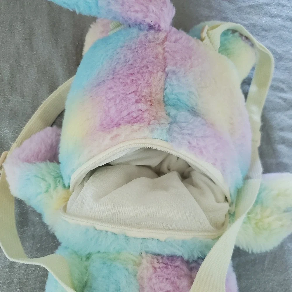Kids Plush Rainbow Unicorn Backpack Bag‎ with Zipper Closure